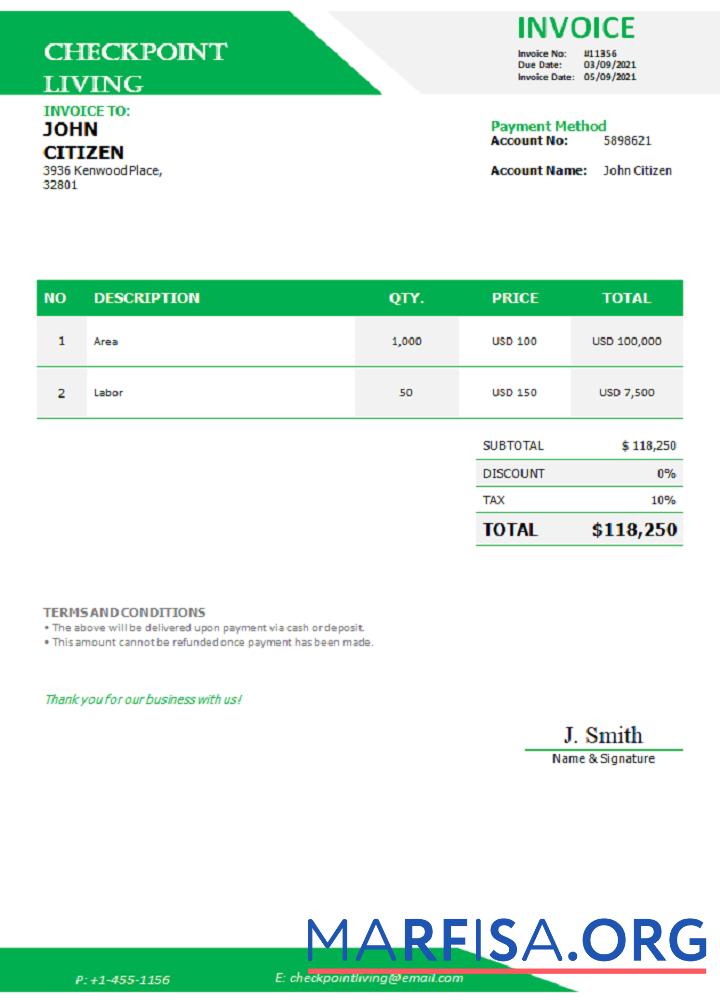 Downloadable USA Checkpoint Living invoice download for verification